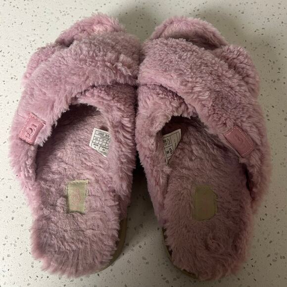 UGG Fuzz Sugar cross strap slide platform sandals in shell size 7 - Picture 7 of 14